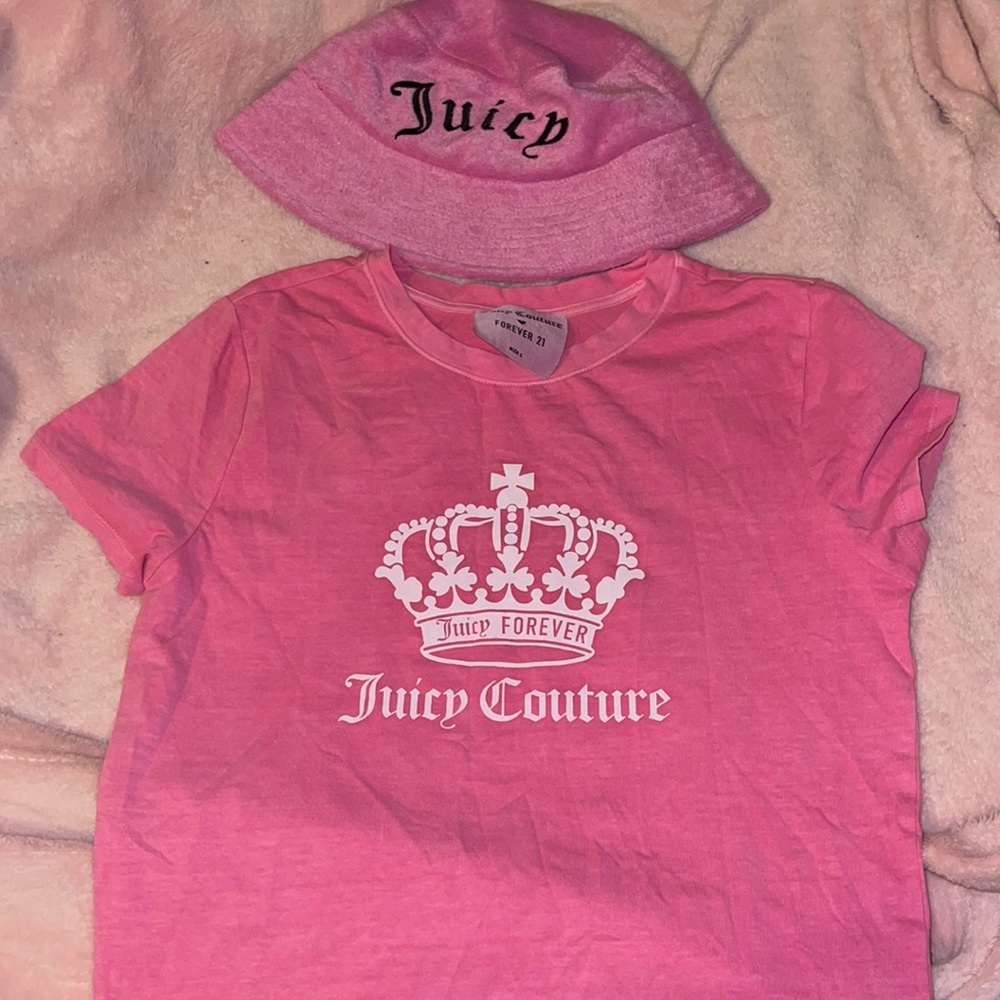 Juicy tshirt in size large forever 21 and bucket hat